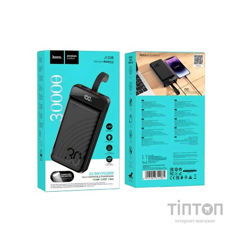 Батарея універсальна HOCO 30000mAh Element PD/20W, QC/22.5W, LED Lamp, Black (J123B / 714735)