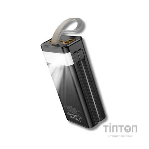 Батарея універсальна HOCO 30000mAh Plentiful 22.5W, built-in cables, LED, Black (DB58 / 715030)