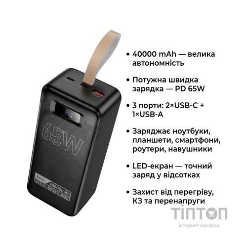 Батарея універсальна HOCO 40000mAh Aquila PD/3.0/65W QC/3.0 Black (DB82 / 714726)