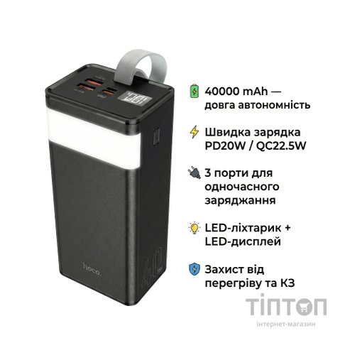 Батарея універсальна HOCO 40000mAh Powermaster PD/20W, QC/22.5W, Lamp, Black (J86 / 714737)