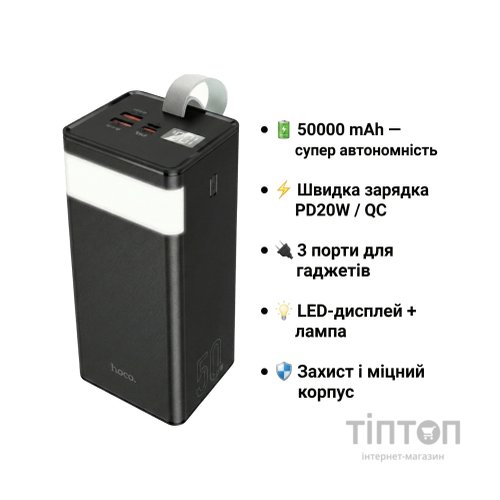Батарея універсальна HOCO 50000mAh Powermaster PD/20W, QC/22.5W, Lamp, Black (J86A / 714738)