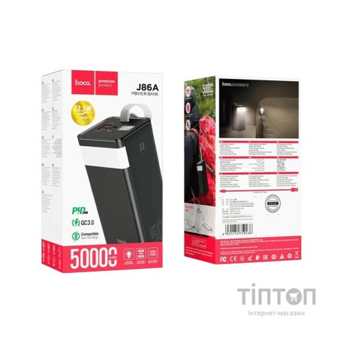 Батарея універсальна HOCO 50000mAh Powermaster PD/20W, QC/22.5W, Lamp, Black (J86A / 714738)