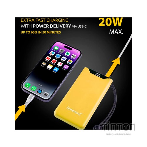Батарея універсальна Intenso F10000 10000mAh QC/3.0 yellow (7332039)