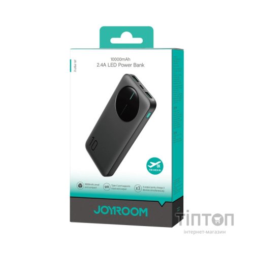 Батарея універсальна JOYROOM 10000mAh 12W 2*USB-A, USB-C In/Out, Black (JR-PBF12 / 6956116713256)