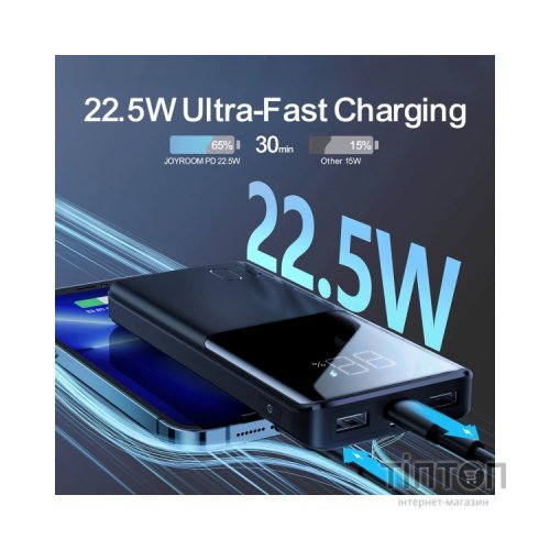 Батарея універсальна JOYROOM 10000mAh 22,5W PD, QC/3.0, 2*USB-A, USB-C In/Out, MicroUSB in, Black (JR-QP191)