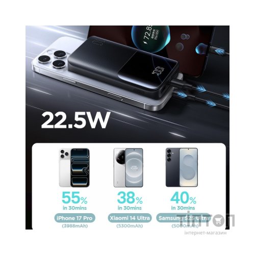 Батарея універсальна JOYROOM 10000mAh 22,5W PD, QC/3.0, 2*USB-A, USB-C In/Out, MicroUSB in, Black (JR-QP191)