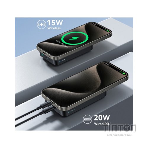 Батарея універсальна JOYROOM Magnetic Wireless 10000mAh 20W PD, QC, USB-C In/Out Black (JR-W020 / 6941237118455)