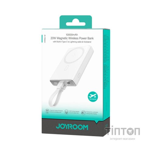 Батарея універсальна JOYROOM Magnetic Wireless 10000mAh 20W QC, USB-C In/Out White (JR-PBM01 / 6941237112545)
