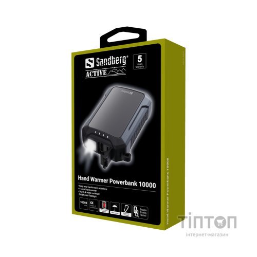 Батарея універсальна Sandberg 10000mAh, Hand Warmer, flashlight 1W, USB-C/USB-A 2A/5V (420-65)