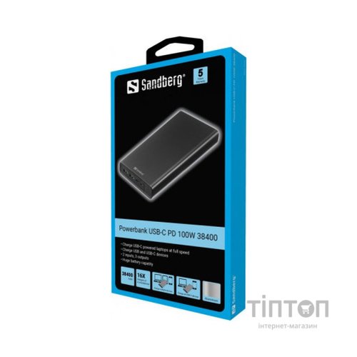Батарея універсальна Sandberg 38400mAh, PD/100W, QC/3.0, inp:USB-C/Micro-USB, out:USB-A*2 (420-63)