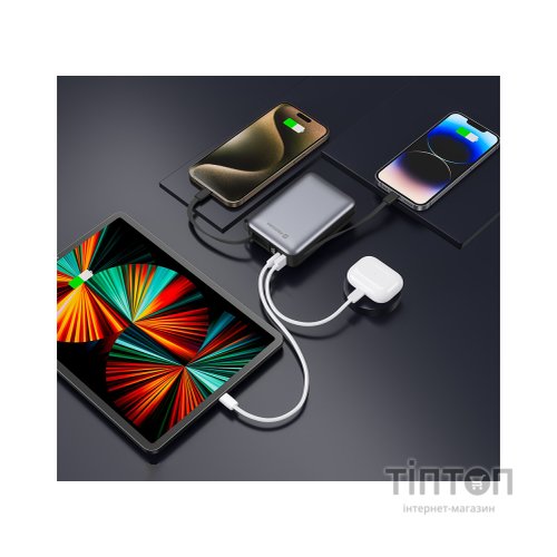 Батарея універсальна SWISSTEN 20000mAh SPACE 22/5W PD QC w/built-in cables USB-C/LIGHTNING Silver (8595217490598)