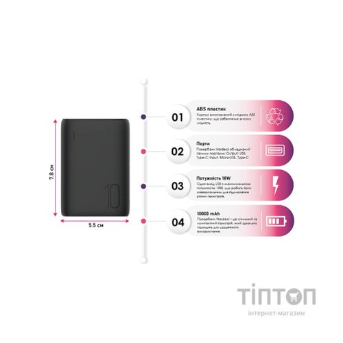 Батарея універсальна TheGeneral 10000mah Hardeol, QC/3.0/18W (40012419-01)
