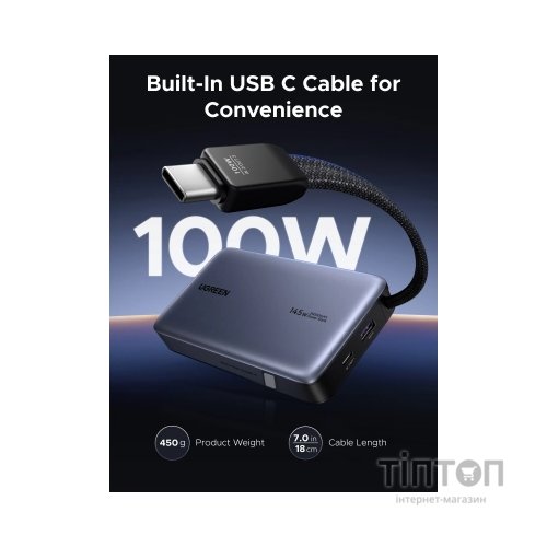 Батарея універсальна Ugreen 20000mAh 145W with Built-in Cable (PB551 55992B)