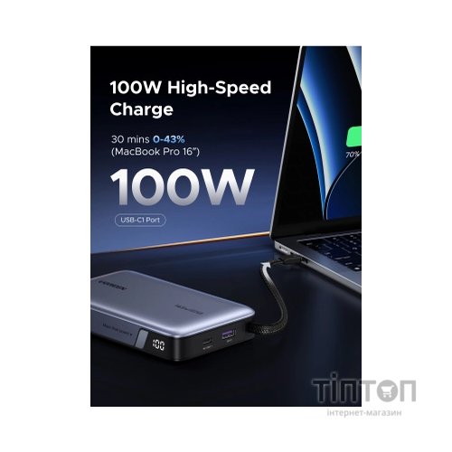 Батарея універсальна Ugreen 20000mAh 145W with Built-in Cable (PB551 55992B)