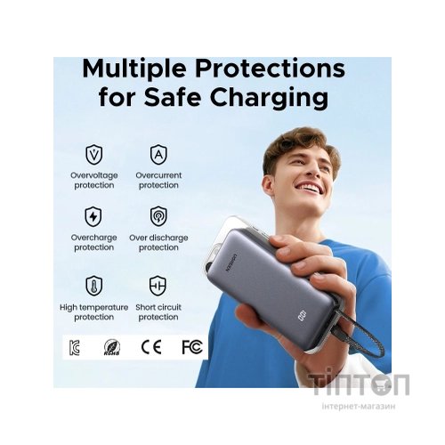 Батарея універсальна Ugreen 20000mAh 45W with Built-in Cable (PB536 55988B)