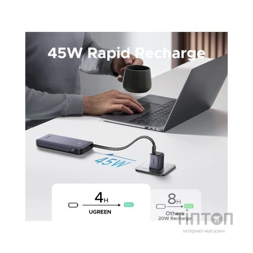 Батарея універсальна Ugreen 20000mAh 45W with Built-in Cable (PB536 55988B)