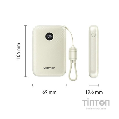 Батарея універсальна Vention 10000mAh 22,5W Fast Charging, USB-A, 2xUSB-C Beige (FKAN0-C)