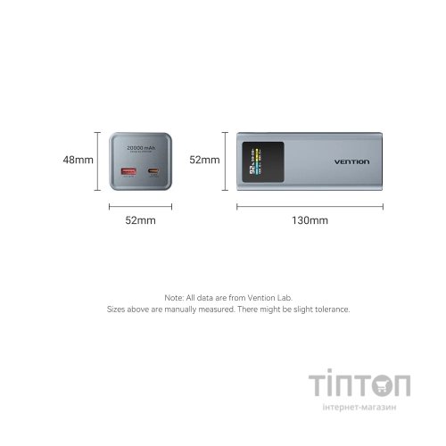 Батарея універсальна Vention 20000 mAh 100W Gray TFT Display Type (FKCH0)