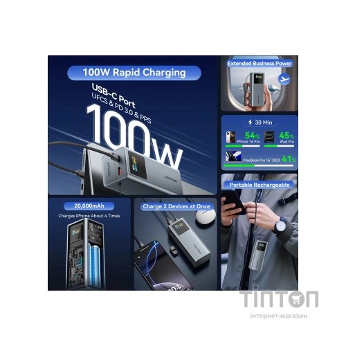 Батарея універсальна Vention 20000 mAh 100W Gray TFT Display Type (FKCH0)