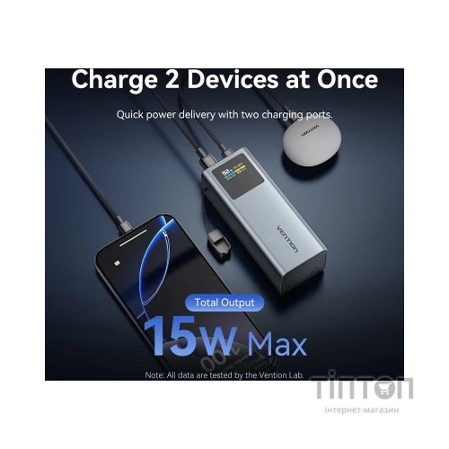 Батарея універсальна Vention 20000 mAh 100W Gray TFT Display Type (FKCH0)