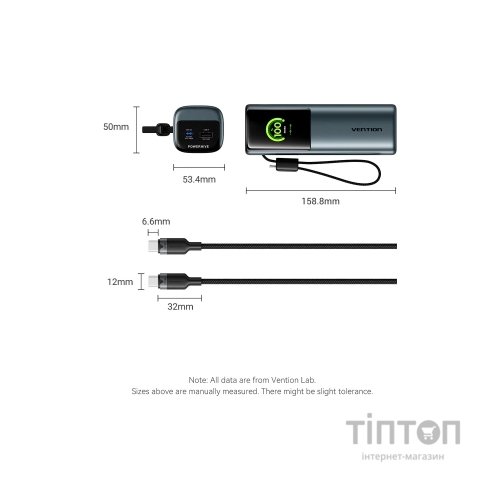 Батарея універсальна Vention 20000 mAh 165W Gray TFT Display Type (FKFH0)