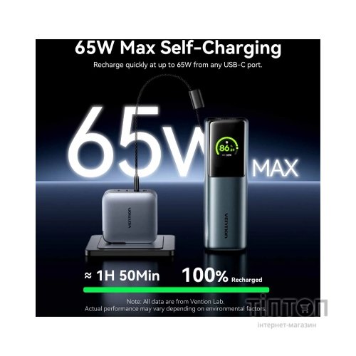 Батарея універсальна Vention 20000 mAh 165W Gray TFT Display Type (FKFH0)
