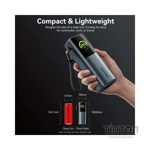 Батарея універсальна Vention 20000 mAh 165W Gray TFT Display Type (FKFH0)