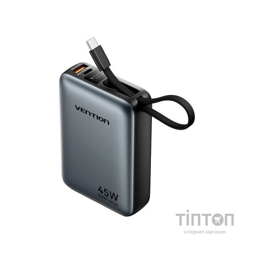 Батарея універсальна Vention 20000 mAh 45W Mini with Built-in USB-C Cable Gray (FHGH0)