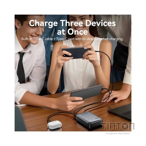 Батарея універсальна Vention 20000 mAh 45W Mini with Built-in USB-C Cable Gray (FHGH0)