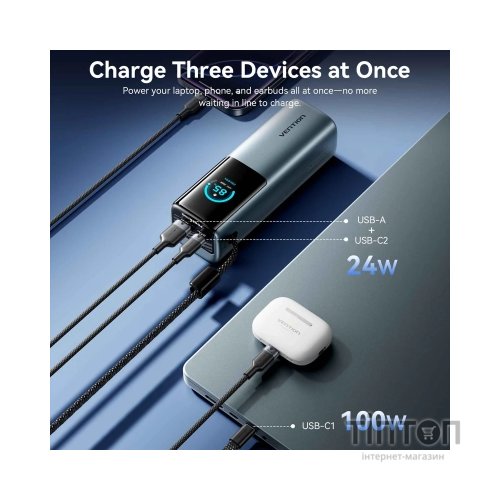 Батарея універсальна Vention 27000 mAh 200W Gray TFT Display Type (FKGH0)