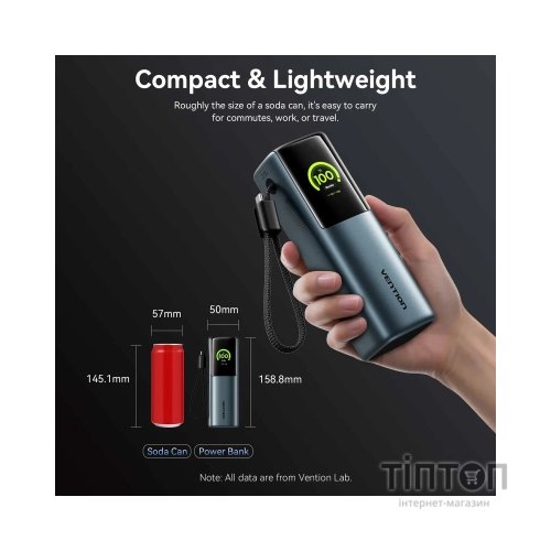 Батарея універсальна Vention 27000 mAh 200W Gray TFT Display Type (FKGH0)