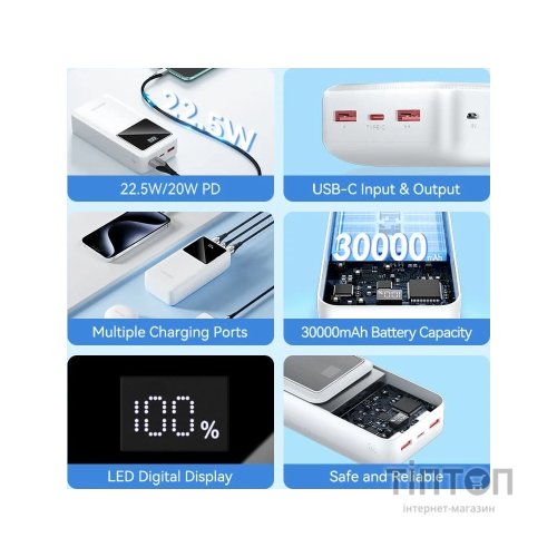 Батарея універсальна Vention 30000 mAh 22.5W Black LED Display Type (FHMB0)