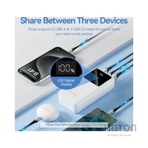 Батарея універсальна Vention 30000 mAh 22.5W Black LED Display Type (FHMB0)