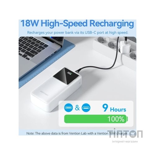 Батарея універсальна Vention 30000 mAh 22.5W Black LED Display Type (FHMB0)
