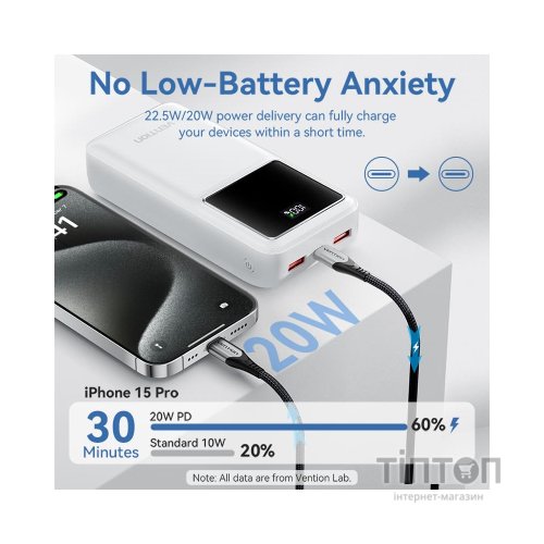 Батарея універсальна Vention 30000 mAh 22.5W Black LED Display Type (FHMB0)