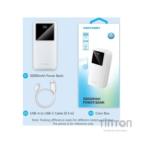 Батарея універсальна Vention 30000 mAh 22.5W Black LED Display Type (FHMB0)