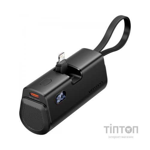 Батарея універсальна Vention 4800mAh 22,5W PD, USB-C In/Out, LED display, with built-in Lightning cable Black (FHRB0)