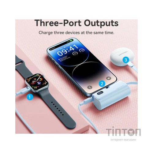 Батарея універсальна Vention 4800mAh 22,5W PD, USB-C In/Out, LED display, with built-in Lightning cable Black (FHRB0)