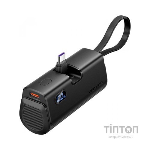Батарея універсальна Vention 4800mAh 22,5W PD, USB-C In/Out, LED display, with built-in USB-C cable Black (FHQB0)