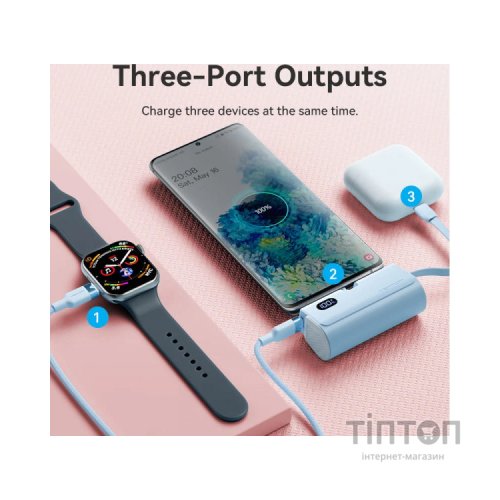 Батарея універсальна Vention 4800mAh 22,5W PD, USB-C In/Out, LED display, with built-in USB-C cable Black (FHQB0)