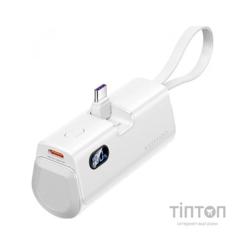 Батарея універсальна Vention 4800mAh 22,5W PD, USB-C In/Out, LED display, with built-in USB-C cable White (FHQW0)