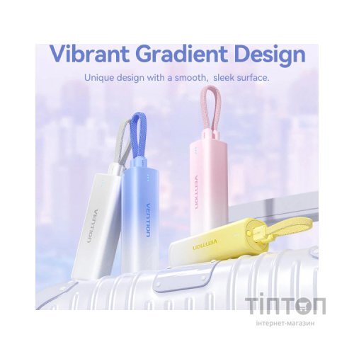 Батарея універсальна Vention 5000mAh 20W PD, USB-C In/Out, Lightning In/Out, with cable, Gradient Yellow (FHWY0)
