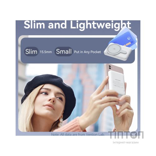 Батарея універсальна Vention Magnetic Wireless 5000mAh 20W PD, USB-C, QI-15W Pink (FHSP0)