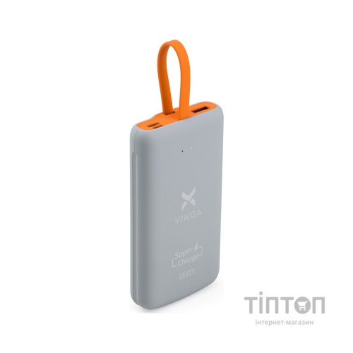 Батарея універсальна Vinga 10000 mAh SuperQC soft touch w/cable 22.5W dark grey (VPB1SQSCDG)