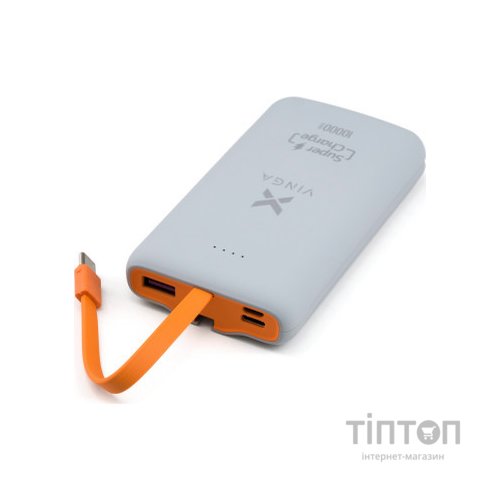 Батарея універсальна Vinga 10000 mAh SuperQC soft touch w/cable 22.5W dark grey (VPB1SQSCDG)
