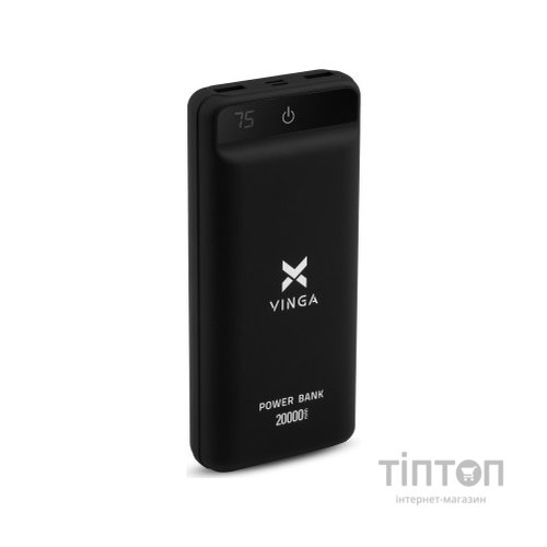 Батарея універсальна Vinga 20000 mAh QC3.0 Display soft touch black (VPB2QLSBK)