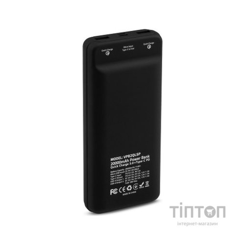 Батарея універсальна Vinga 20000 mAh QC3.0 Display soft touch black (VPB2QLSBK)