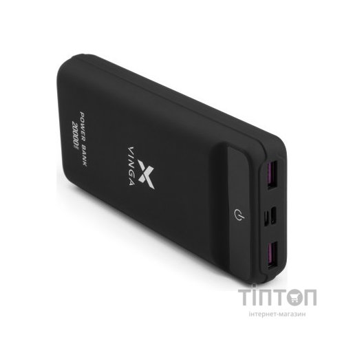 Батарея універсальна Vinga 20000 mAh QC3.0 Display soft touch black (VPB2QLSBK)