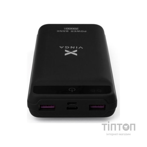 Батарея універсальна Vinga 20000 mAh QC3.0 Display soft touch black (VPB2QLSBK)