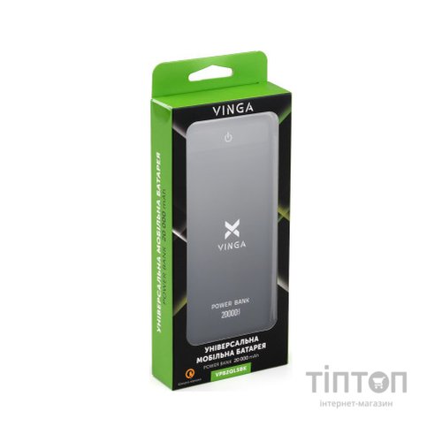 Батарея універсальна Vinga 20000 mAh QC3.0 Display soft touch black (VPB2QLSBK)